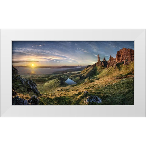 The Old Man Of Storr White Modern Wood Framed Art Print by Schweiger, Christian