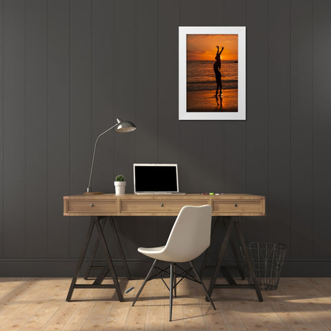 Dancing On The Sunset White Modern Wood Framed Art Print by Bondarenko, Yulia