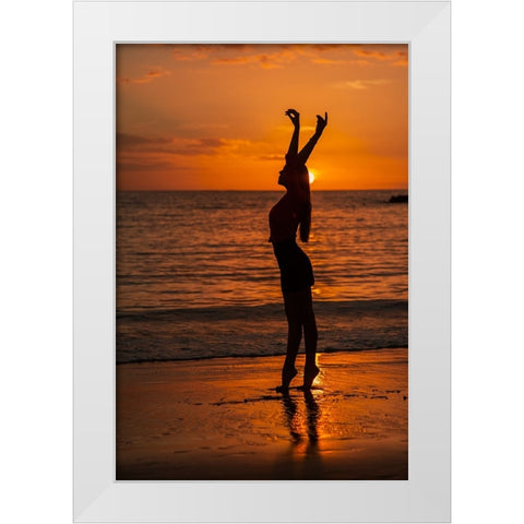 Dancing On The Sunset White Modern Wood Framed Art Print by Bondarenko, Yulia