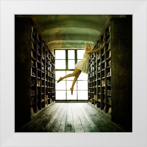 In The Library White Modern Wood Framed Art Print by Darzi, Mike