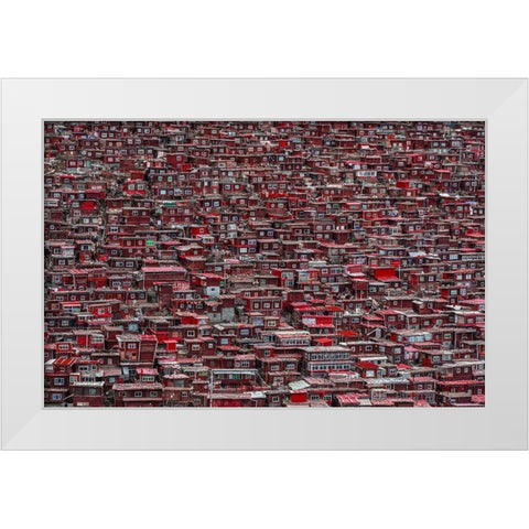 Red Houses White Modern Wood Framed Art Print by Al-Jazeri, Ali