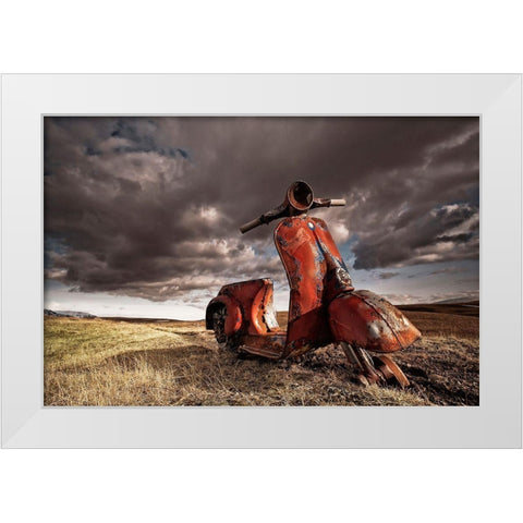 Vespa White Modern Wood Framed Art Print by H. Ingibergsson, Torsteinn