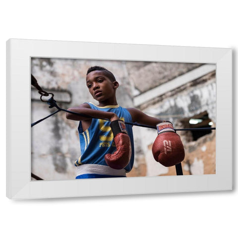 Boxing White Modern Wood Framed Art Print by Ihyabozkurt