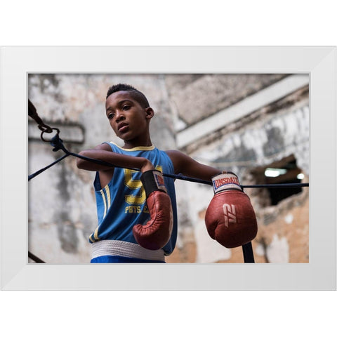 Boxing White Modern Wood Framed Art Print by Ihyabozkurt