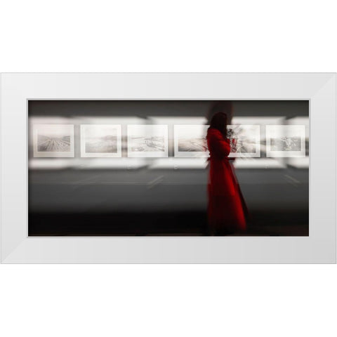 The Woman With The Red Coat White Modern Wood Framed Art Print by Bartagnan