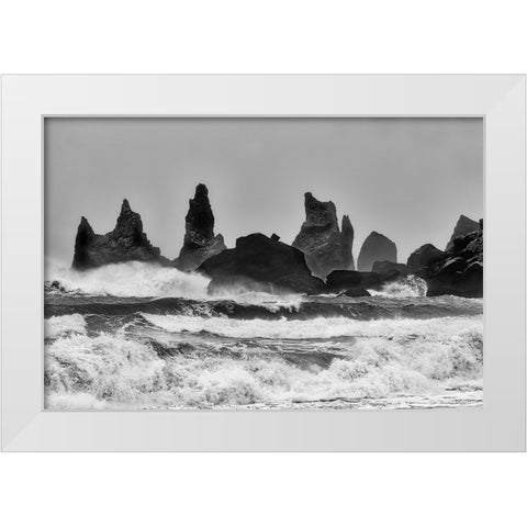 Stormy Beach White Modern Wood Framed Art Print by Forns, Alfred