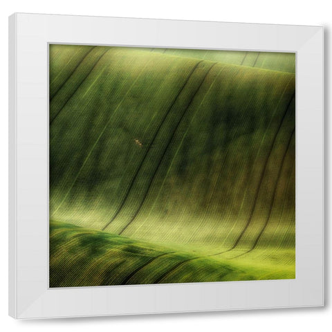 Green Fields White Modern Wood Framed Art Print by Krol, Piotr