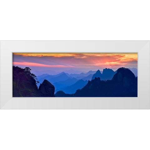Sanqing Mountain Sunset White Modern Wood Framed Art Print by Xu, Mei