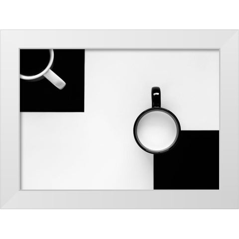 Cups White Modern Wood Framed Art Print by Kiss, Jozef