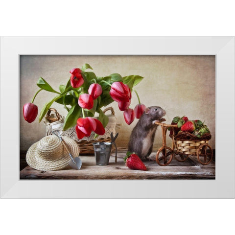 The Farmer White Modern Wood Framed Art Print by Grigorjeva, Eleonora