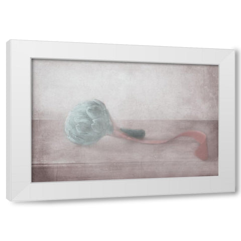The Red Ribbon White Modern Wood Framed Art Print by Devos, Delphine