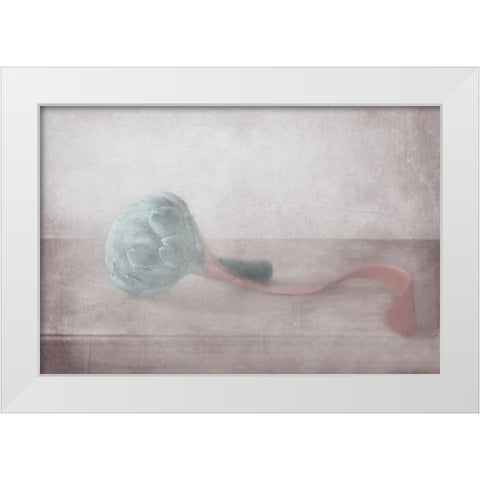 The Red Ribbon White Modern Wood Framed Art Print by Devos, Delphine