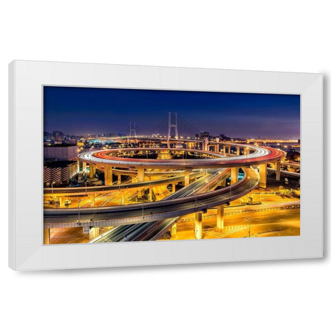 Nanpu Bridge White Modern Wood Framed Art Print by Zhu, Hua