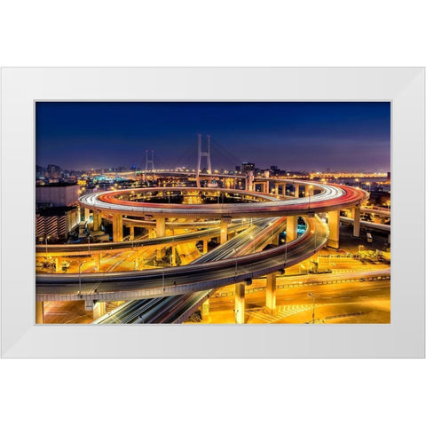 Nanpu Bridge White Modern Wood Framed Art Print by Zhu, Hua