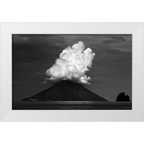 Stromboli Eruption White Modern Wood Framed Art Print by Hawerkamp, Hans-Wolfgang