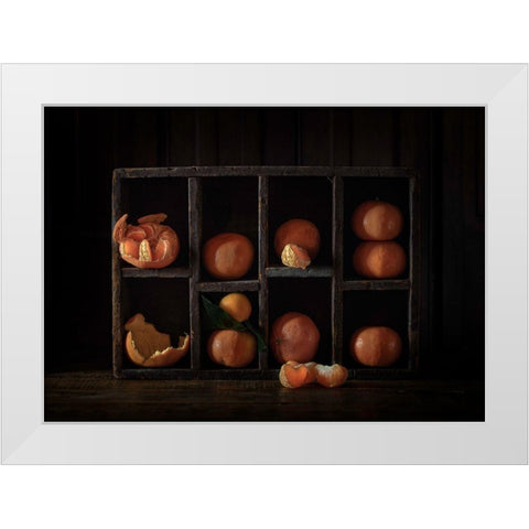 Still Life With Oranges White Modern Wood Framed Art Print by Bonadio, Heather