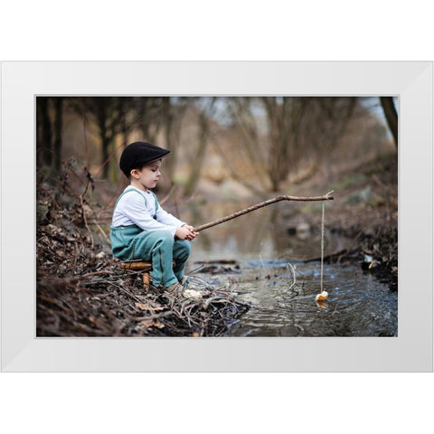 Fisherman White Modern Wood Framed Art Print by Tomsickova, Tatyana