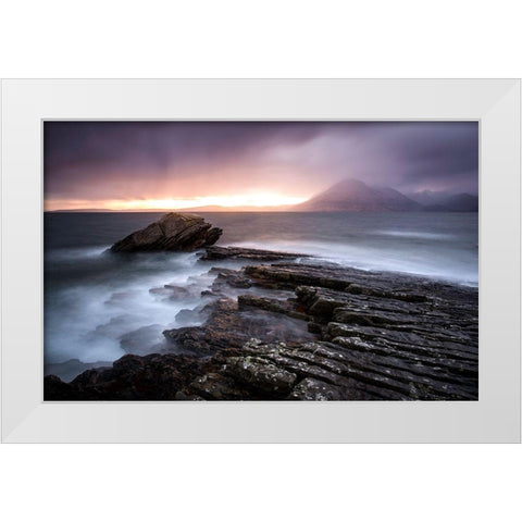 Sunset At Elgol Beach White Modern Wood Framed Art Print by Nussthaler, Nicoleta