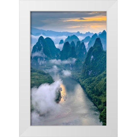 Li River White Modern Wood Framed Art Print by Zhu, Hua