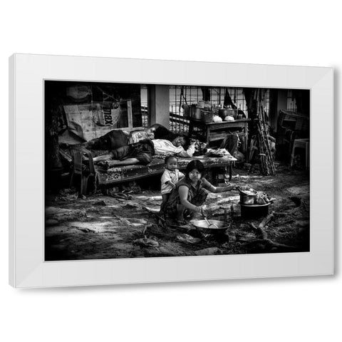In The Streets Of Yangon (Myanmar) White Modern Wood Framed Art Print by Inazio Kuesta, Joxe
