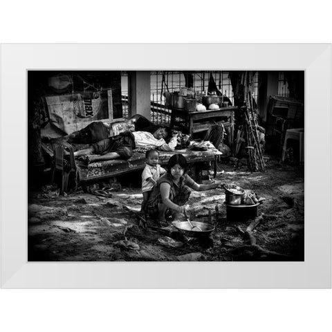 In The Streets Of Yangon (Myanmar) White Modern Wood Framed Art Print by Inazio Kuesta, Joxe