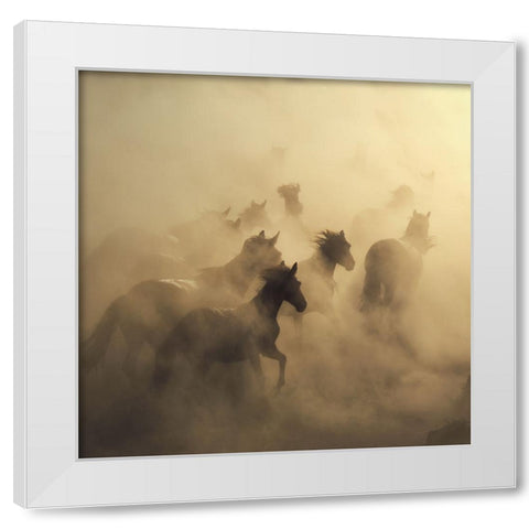 Migration Of Horses White Modern Wood Framed Art Print by Taskin, Huseyin