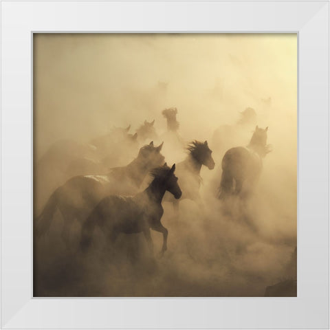 Migration Of Horses White Modern Wood Framed Art Print by Taskin, Huseyin