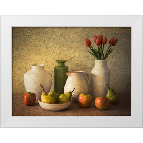 Apples Pears And Tulips White Modern Wood Framed Art Print by Hammer, Jacqueline
