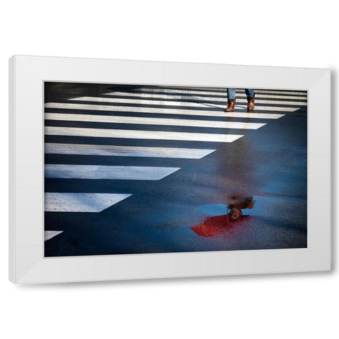 The Red Umbrella White Modern Wood Framed Art Print by Apers, Marc