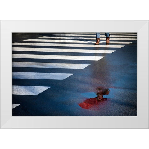 The Red Umbrella White Modern Wood Framed Art Print by Apers, Marc