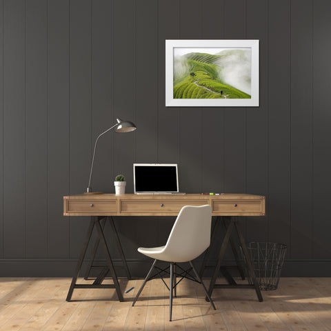 Pingan Rice Terraces White Modern Wood Framed Art Print by Pavlin, Miha