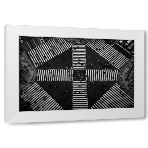 People Crossing White Modern Wood Framed Art Print by Tajima, Koji