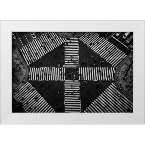 People Crossing White Modern Wood Framed Art Print by Tajima, Koji