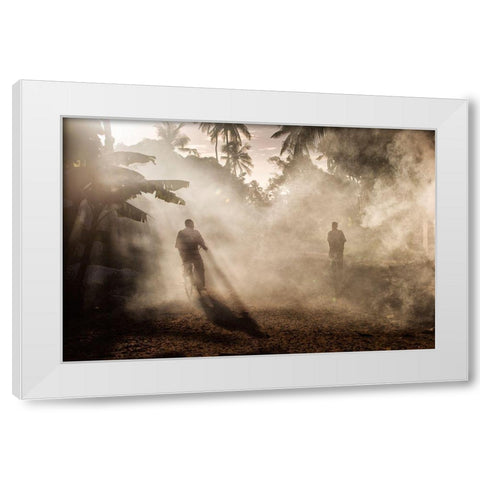 Bike In Fog White Modern Wood Framed Art Print by Mirica, Dan