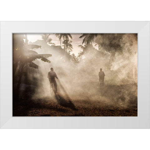 Bike In Fog White Modern Wood Framed Art Print by Mirica, Dan