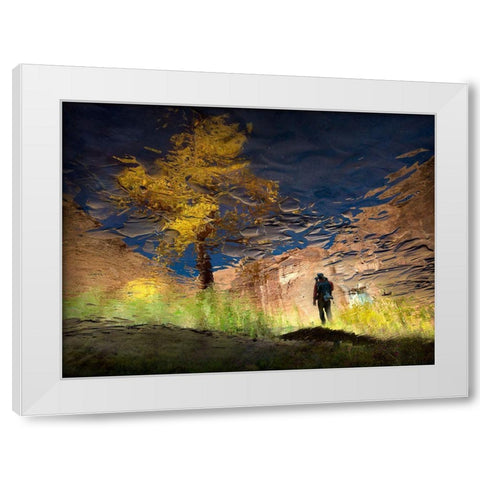 Man In Nature - Into The Canyon White Modern Wood Framed Art Print by Dou, Shenshen