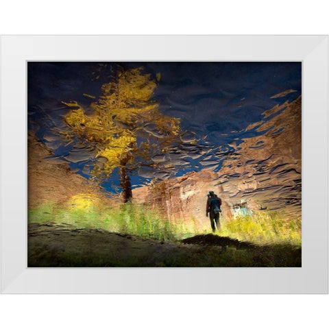 Man In Nature - Into The Canyon White Modern Wood Framed Art Print by Dou, Shenshen