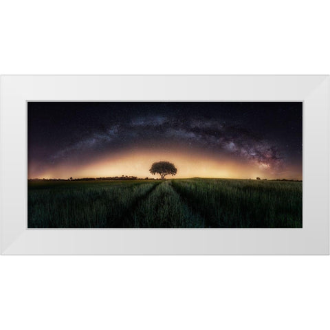 Milky Way Over Lonely Tree White Modern Wood Framed Art Print by Ferrero, Ivan