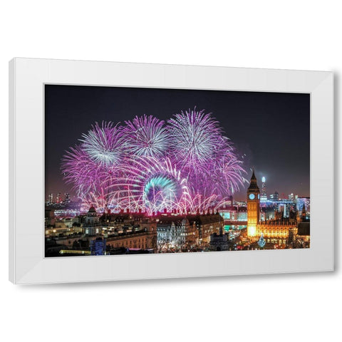 New Year Fireworks White Modern Wood Framed Art Print by Marsden, Stewart