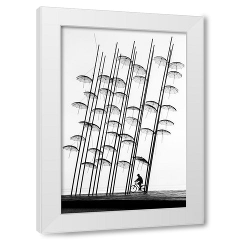 Under The Umbrellas White Modern Wood Framed Art Print by Digalakis, George