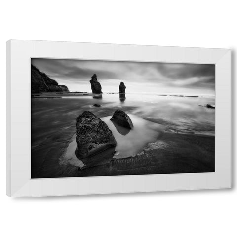Three Sisters Beach White Modern Wood Framed Art Print by Zhang, Yan
