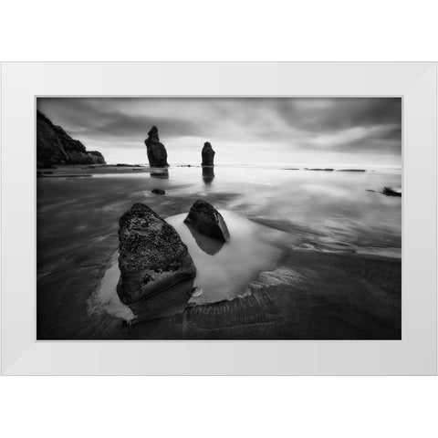 Three Sisters Beach White Modern Wood Framed Art Print by Zhang, Yan