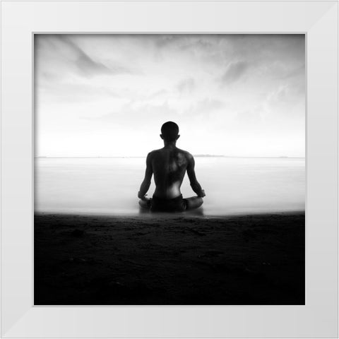 Meditasi White Modern Wood Framed Art Print by Alrasyid, Ajie