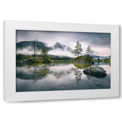 Rainy Morning At Hintersee (Bavaria) White Modern Wood Framed Art Print by Wiemer, Dirk