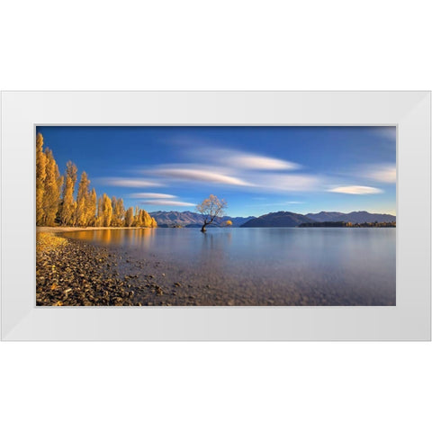 Autumn In Lake Wanaka White Modern Wood Framed Art Print by Zhu, Hua