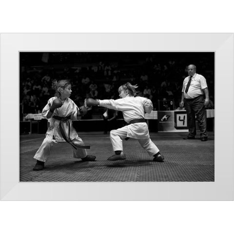 Girls Fight White Modern Wood Framed Art Print by Rebro, Marcel