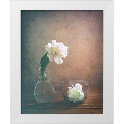 Two Peonies White Modern Wood Framed Art Print by Pan, Sophie