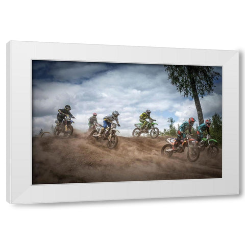 Swedish Championships In Motocross 2016 White Modern Wood Framed Art Print by Pettersson, Benny