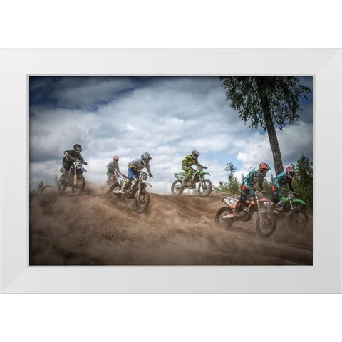 Swedish Championships In Motocross 2016 White Modern Wood Framed Art Print by Pettersson, Benny