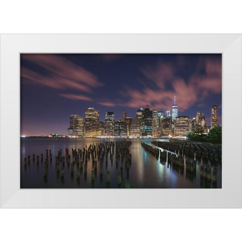 New York City At Night White Modern Wood Framed Art Print by Li, Austin